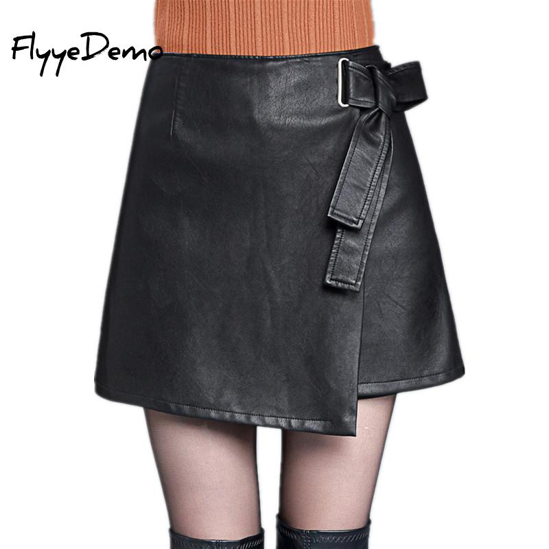 

4XL Autumn Winter Women Faux Leather Skirt 2020 Black Pu Leather Belt Female Office Short Pantskirt Plus Size