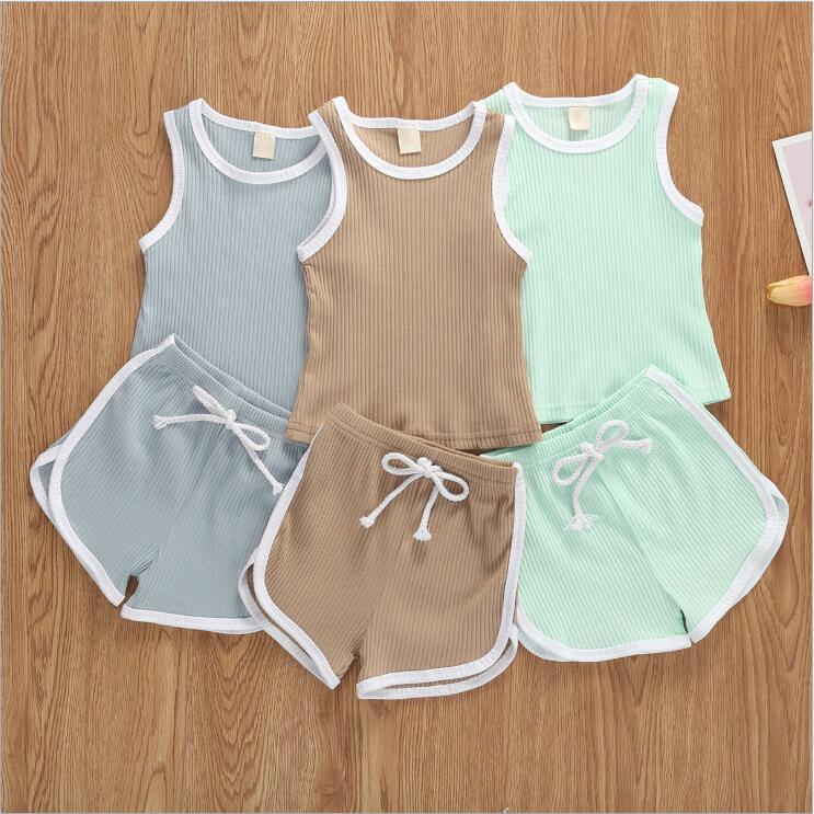 

Kids Designer Clothes Boys Summer Solid Sport Suits Baby Pit Sleeveless Vest Shorts Clothing Sets Girls Waistcoat Hot Pants Outfits B7581, Mixed colors;random delivery