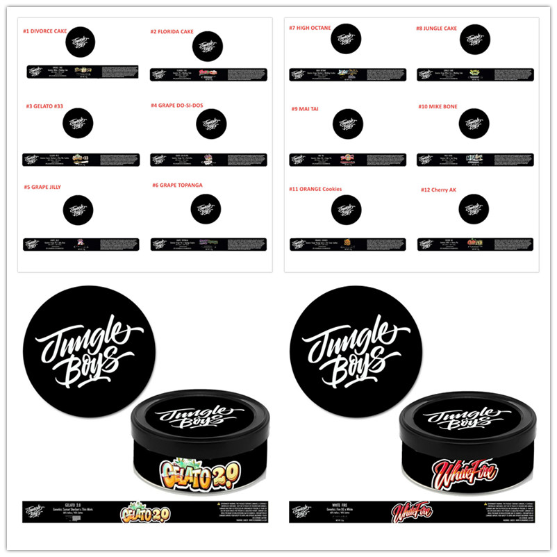 

12 Types Jungle Boys Cali Press Tin Cans Stickers 100ml 3.5 Grams Self Sealing Tin Cans label GELATO JUNGLE CAKE ORANGE Cookies