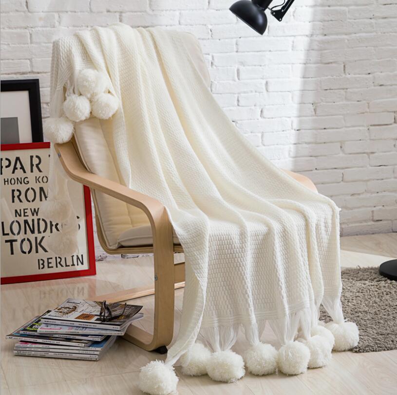 Textile knitting wool sofa cover blankets photography props decoration bed end towel ball blanket construction towels-image-563476698