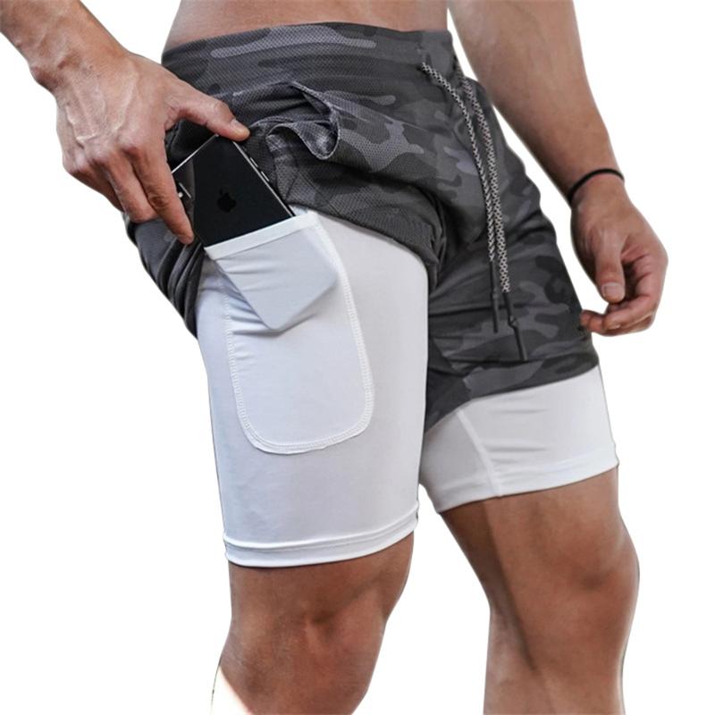

Men's Running Shorts Mens 2 in 1 Sports Shorts Male double-deck Quick Drying Sports men Jogging Gym men, Gray