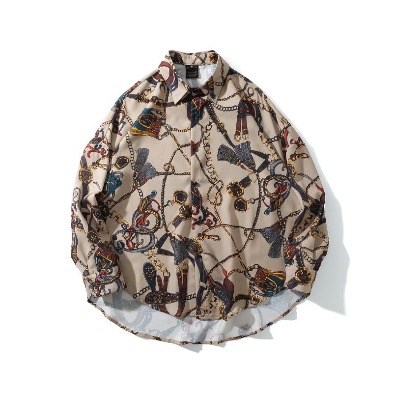

2020 Hip Hop Shirt Streetwear Oversized Men Harajuku Retro Vintage Print Hawaiian Shirts Long Sleeve Autumn Tops Shirts Loose, Black