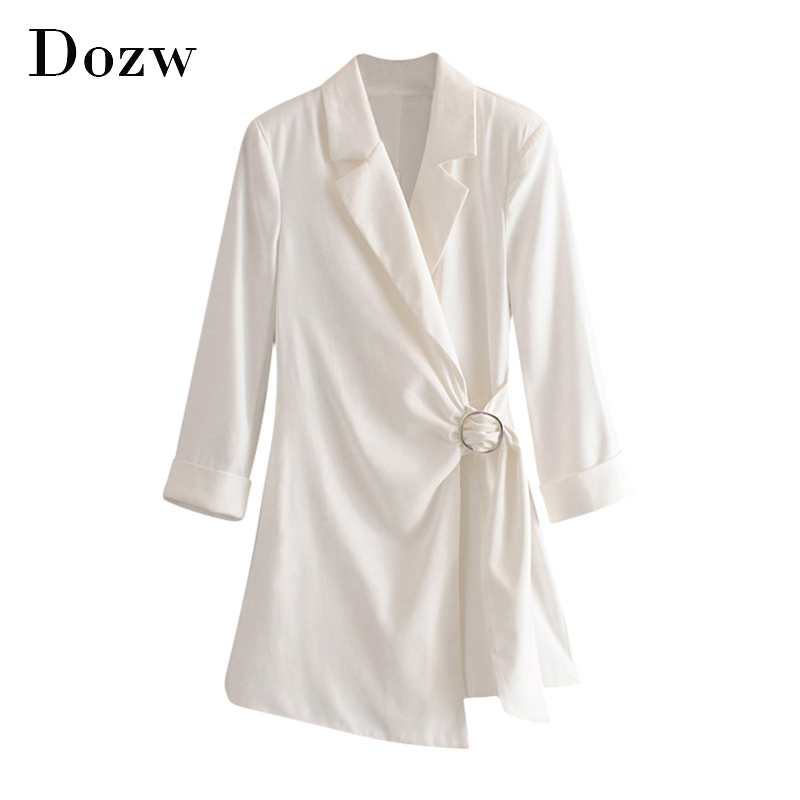 

Blazer-Style Playsuit Women Office Wear Long Sleeve White Bodysuit Notched Collar Solid Elegant Short Jumpsuit With Belt