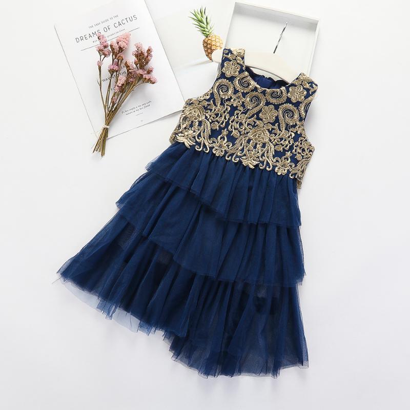 

Summer Dress For Girls New Princesss Lace Dresses Kids Cute Ball Gown Children Girl Wedding Patey Dress Sleeveless 2-10Y, Navy blue