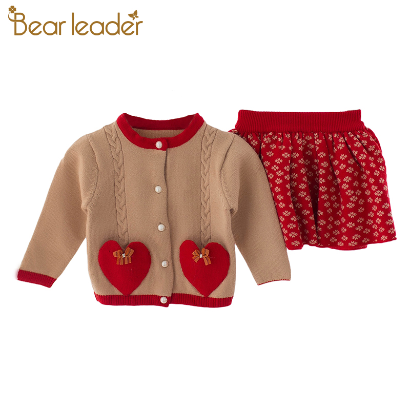 

Bear Leader Girls Clothes Suits 2020 New Summer Children Knitted Top and Short Skirts Clothing Sets Flowers Print Kids Outfits, Ah1160khaki