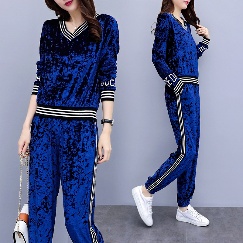 

Velvet Suit Warm Tracksuits for Women 2 Piece Set Pant Top Velor Suit Plus Size Outfit Sportsuit Co-ord Set 2020 Winter Clothing, Blue