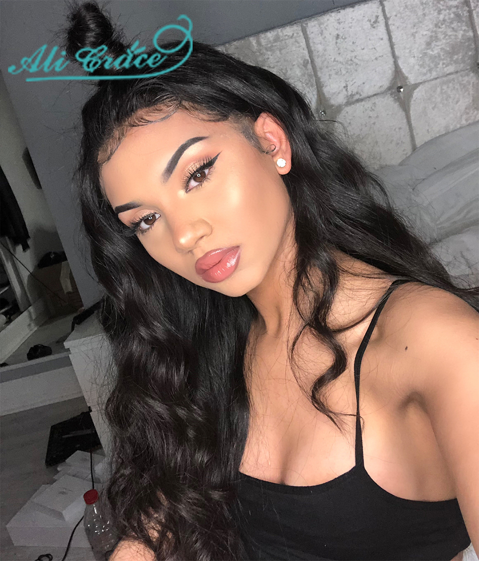 

Ali Grace Peruvian Lace Front Hair Wig Preplucked 13x6 Deep Part Lace Front Loose Wave Human Hair Wigs Full Ends 100% Human Hair, Black