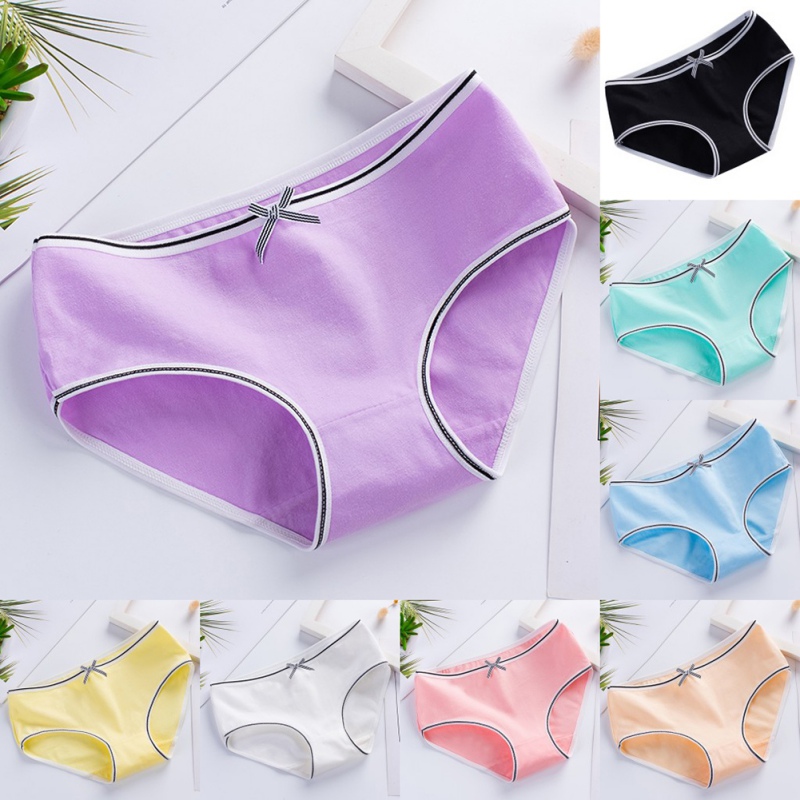 

Women Mid-Rise Panties Breathable Comfort Briefs for Ladies Solid Sweet Girls Bow Underwear, Blue