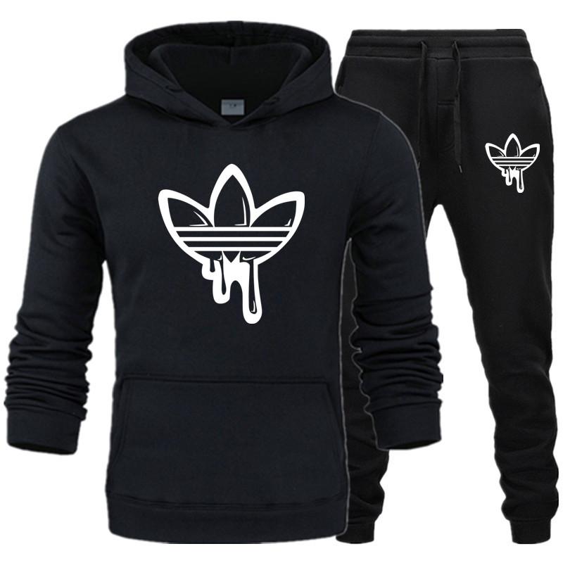 

New fashion men's hat suit suit sportswear men and women sweatshirts sports pants autumn and winter fleece hooded pullover sportswear, Gray