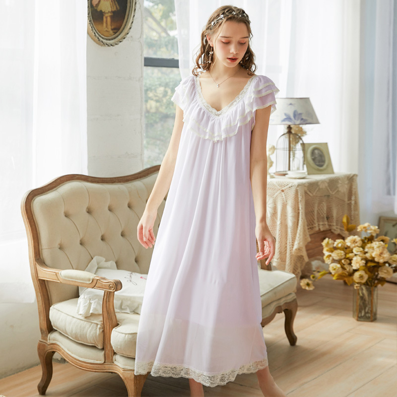 

Roseheart Women Pruple Black Sexy Sleepwear Night dress Homewear Lace Princess Nightwear Luxury Nightgown Female Gown
