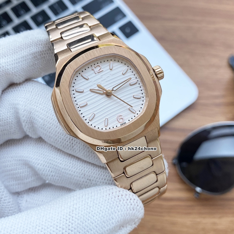 

5 Styles Luxury High Quality 35mm Nautilus 7118 Automatic Womens Watch White Dial Rose Gold Bracelet Ladies Watches, Box