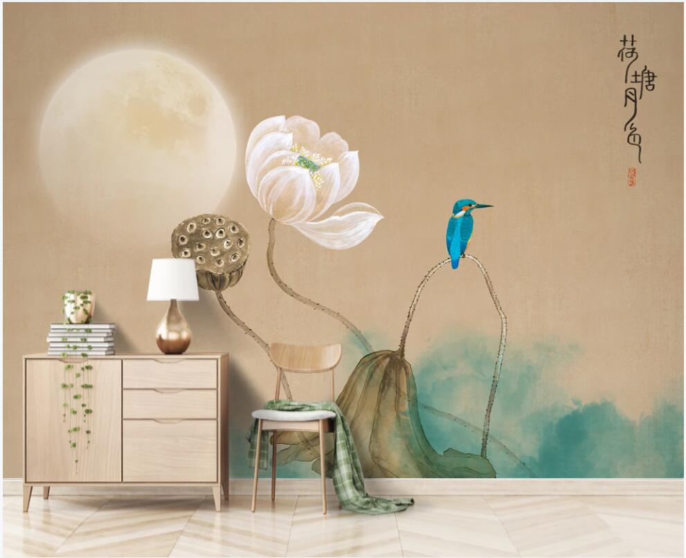 

3d wallpaper custom photo mural on the wall Chinese retro ink lotus flower background home decor 3d wall murals wallpaper for living room, Non-woven wallpaper