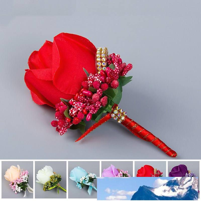 

Ivory Red Best Man corsage for Groom groomsman silk rose flower Wedding suit Boutonnieres accessories pin brooch decoration, As pic
