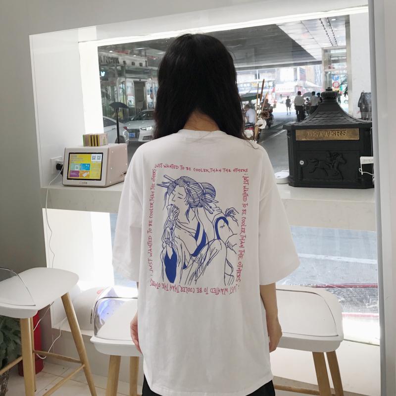

2020 New Fashion Printed Letter Simple Vintage Special Loose Casual Overrsize Short Sleeve Female T-shirts, Black
