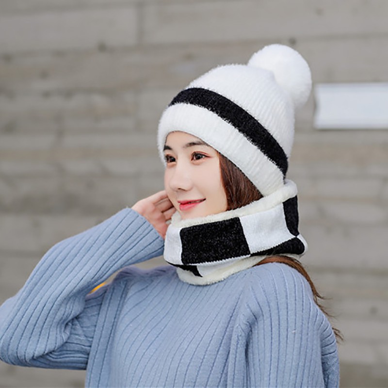 

hat ladies winter plus velvet thick warm bib hat set Korean version of the tide wild mixed color wool cap, Zy1234k