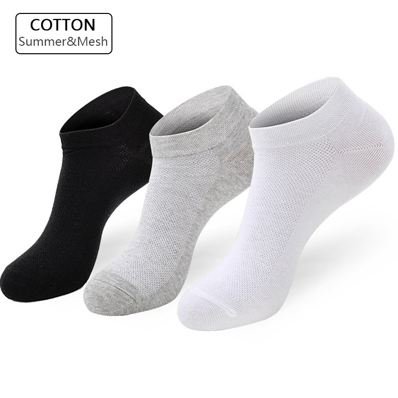 

5Pairs/lot Summer Men Socks Cotton Mesh Breathable High Quality Black White Casual Male Boat Socks New