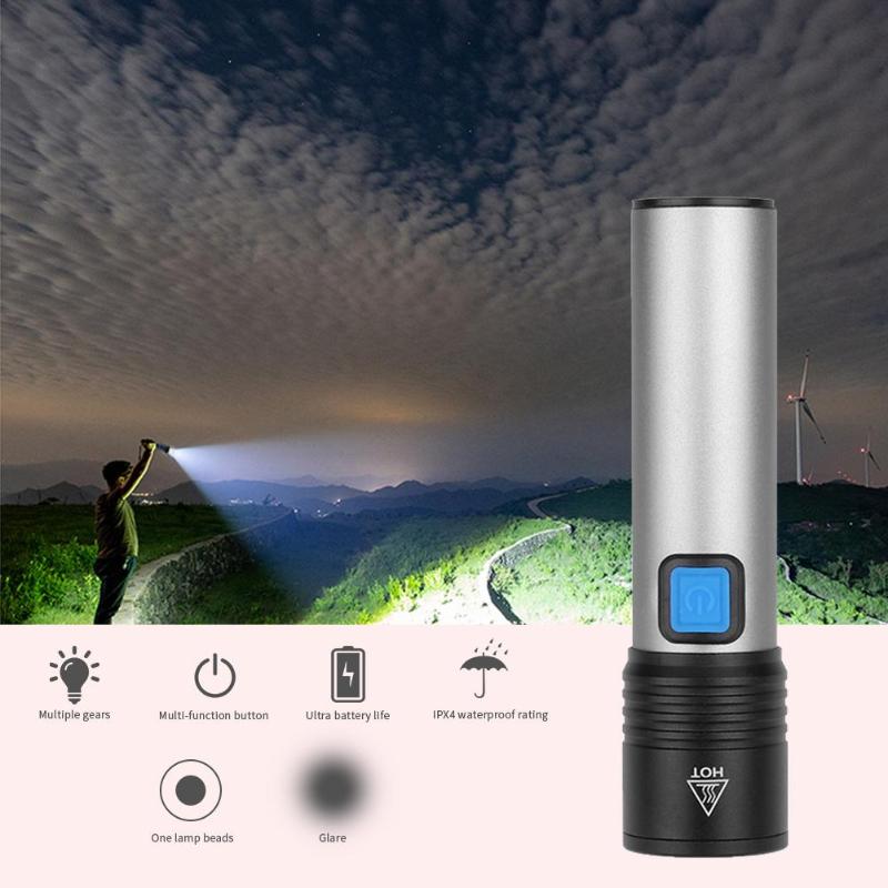 

Rechargeable 500lm Flashlights Aluminium Alloy Zoom Adjustment Waterproof T6 LED 4 Modes Zoom Glare
