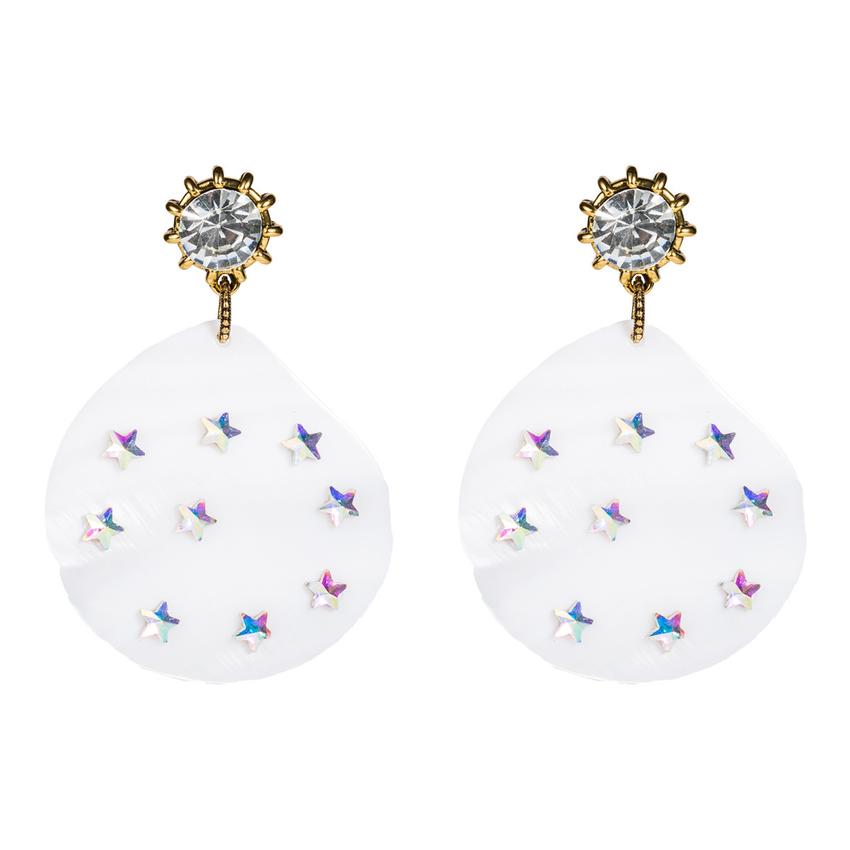 

Fan anti-allergy S925 silver needle design sense acetate plate inlaid five-pointed star small color diamond geometric earrings girl