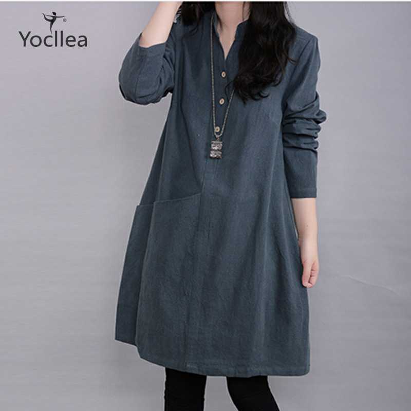 

Women Blouse Vintage casual Shirt dress office lady All match slim Long sleeve Shirts blouses Fashion -3XL Plus size Tops, Green