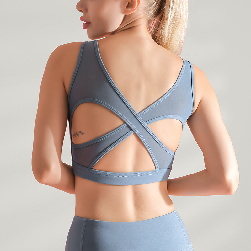

Gym Sports Bra High Strength Mesh Yarn Back Quick-Drying Breathable Running Gym Fitness Tank Top Shirt Workout Underwear, Purple