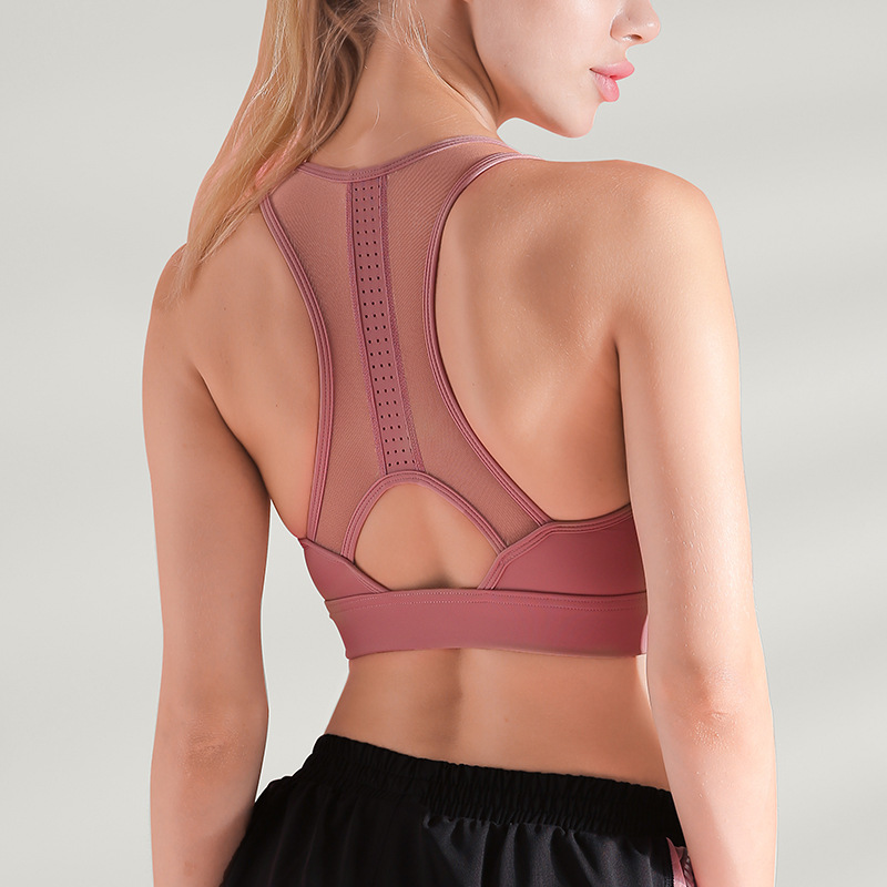 

New Sports Underwear Fitness Running -Proof Sports Women's Vest Mesh Stitching Bra Fitness Beauty Back Yoga Clothes, Black
