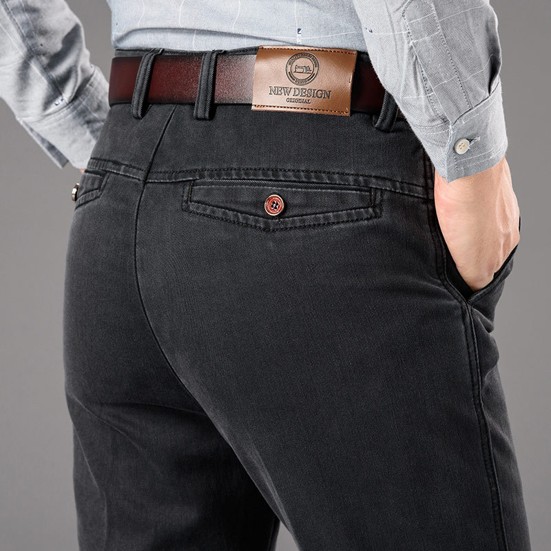 

ICPANS Autumn Winter Denim Casual Pants Men Black Straight High Waist Stretch Mens Pants Denim Trousers