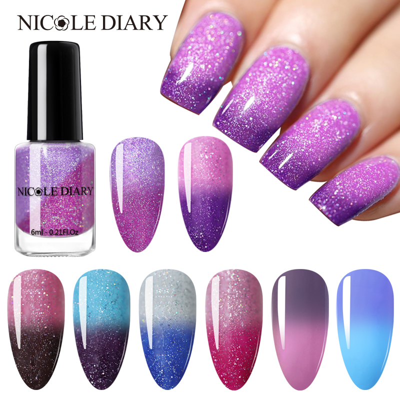 

NICOLE DIARY 6ml l Thermal Glitter Gel Soak Off UV Gel Polish Temperature Color-changing UV Varnish Nail Art Varnish, 6ml-nd-hl13