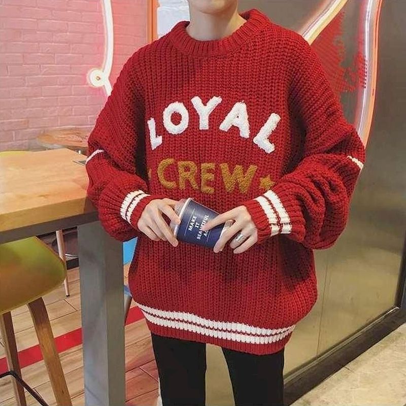 

sweater men lazy loose ins hot Korean version of the trend of personality winter students thick ins Hong Kong style BF coat male, Black