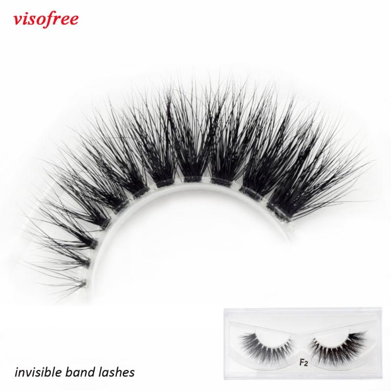 

Visofree Mink Eyelashes Clear Band Eye Lashes Crisscross Transparent Band False Eyelashes Handmade Dramatic Lashes Upper Lash F2