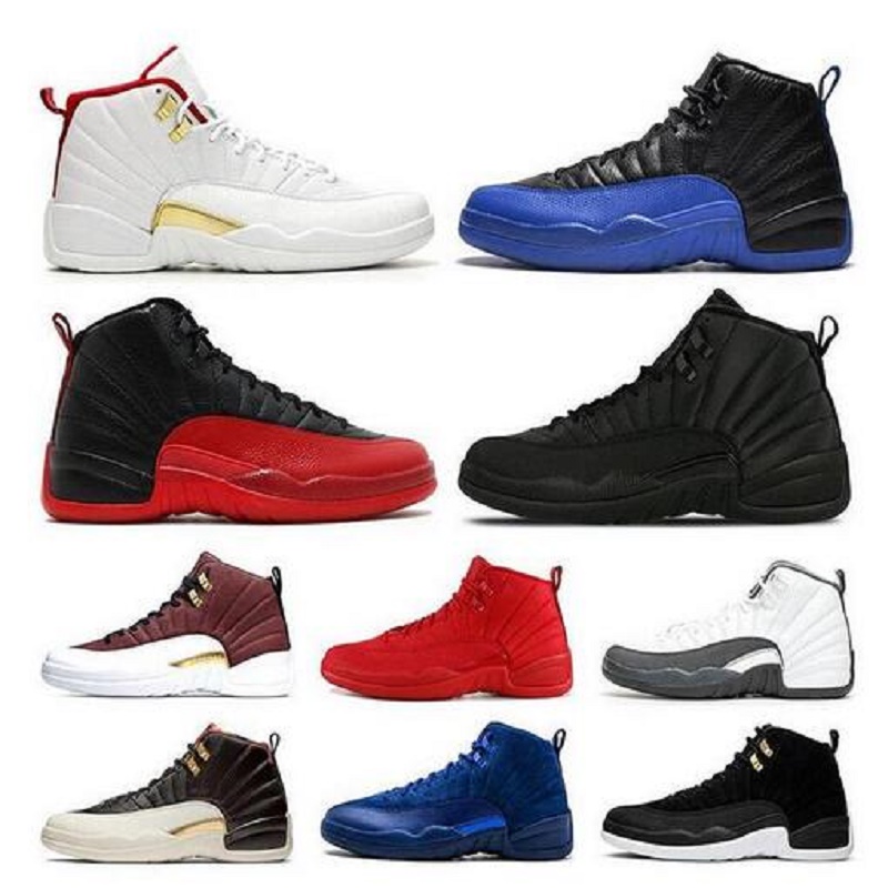 Chaussettes sans chaussures à bas prix en gros 12s Hommes Chaussures de basket jeu blanc noir grippe loup Sneaker Taille US 7-13