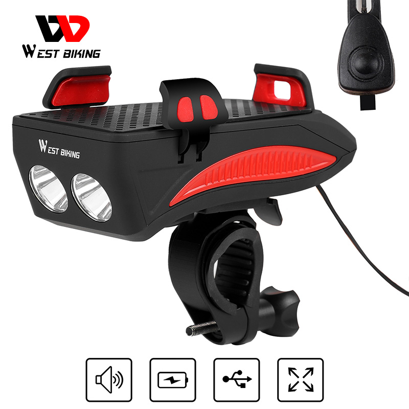 

WEST BIKING 4 In 1 Multifunction Bike Light USB Charging 400 Lumens Bicycle Front Light Horn Phone Holder Power Bank