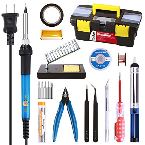 

Soldering Iron Kit Electronics, 16-in-1, 60W Adjustable Temperature Soldering Iron, Rosin, Solder Wick, Other in Tool Box
