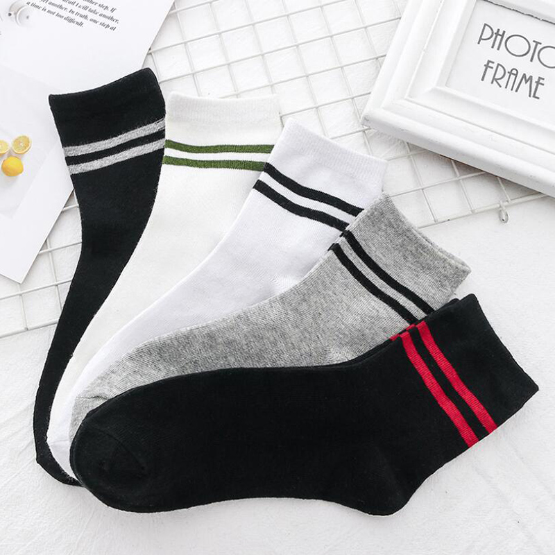 

5pairs/lot Fashion Cotton Men's Socks 2 Stripes Long Crew Socks Casual Sport Happy Man Autumn Calcetines Hombre
