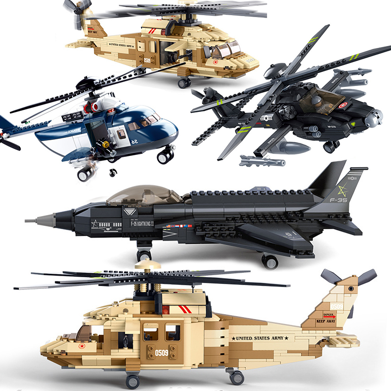 

Airplane Helicopters Plane Aircraft Model Building Blocks Bomber US Military Army SWAT Gunship Construction Toys