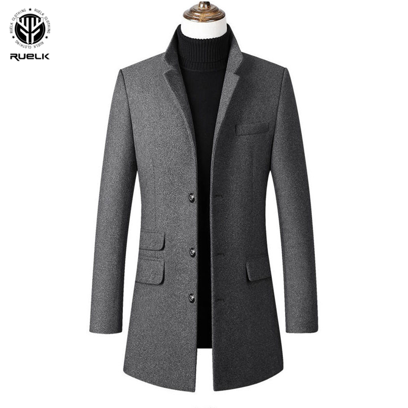 

RUELK 2020 Autumn And Winter Woolen Coat Men' Mid-Length Thickened Slim Lapel Casual Coat Cashmere Men' Jacket Men Clothing, Gray