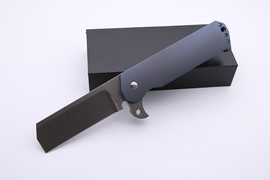 

High Quality Custom Big Salsh Flipper Folding Knife Stonewash Blade Blue Anodized Titanium Handle Tactical Survival Pocket Knives