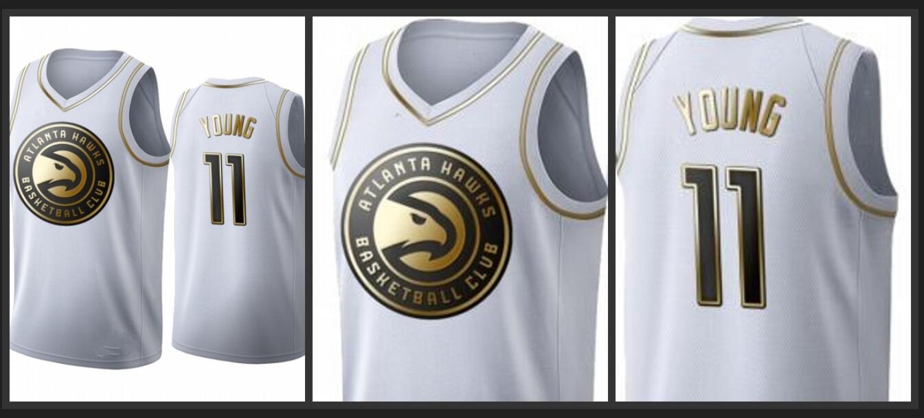

Atlanta Hawks Trae Young Men Golden NBA Edition White Basketball Jersey, Black