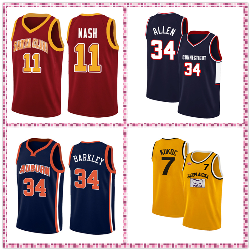 

NCAA jerseys 7 ToniÂ Kukoc 34 Ray Allen Charles Barkley 11 Steve Nash Stitched basketball jersey free shipping, Black