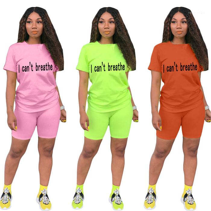 

Sleeve Tshirt Loose Solid Color Shorts Famale Casual Sport Set Letter Summer Tracksuit For Women O-Neck Short