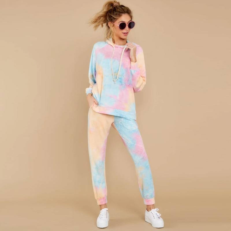 

Tracksuit Women Clothes Two Piece Set Pants And Hoodies Tie Dye Print Ropa Mujer Summer 2020 Femme 2 Pieces Sweat Suits, Pink