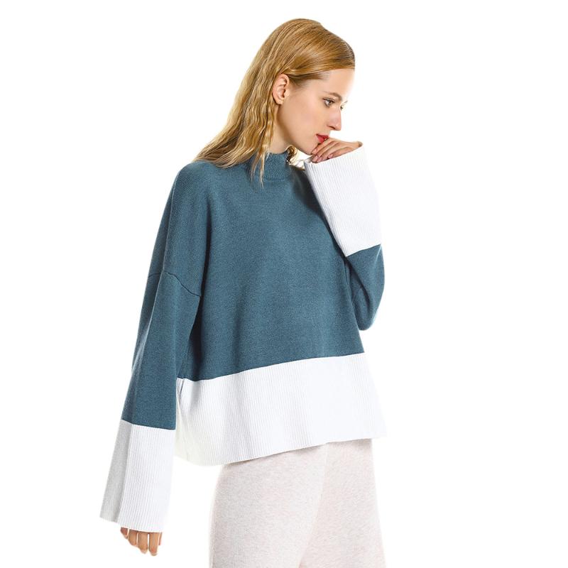 

Autumn Winter Women Thick Warm Women Sweaters Round Neck Drop Shoulder Sleeves Loose Female Pullovers Colorblock Jumper Femme, Blue