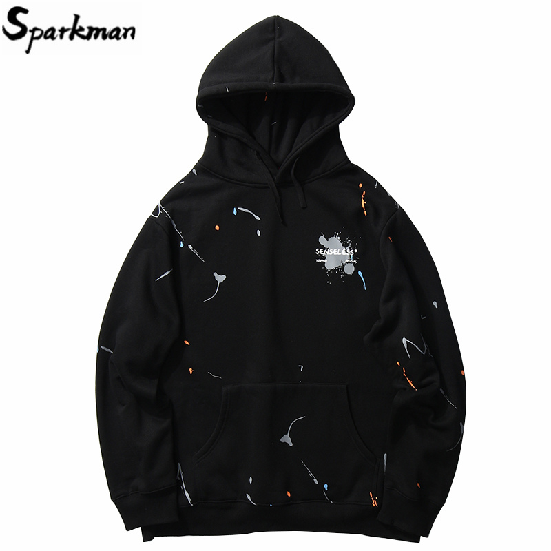 

2020 Hip Hop Streetwear Mens Graffiti Ink Harajuku Hoodie Sweatshirt Loose Pullover Hoodie Cotton Winter Fleece Black Sweatshirt, B31w2129 black