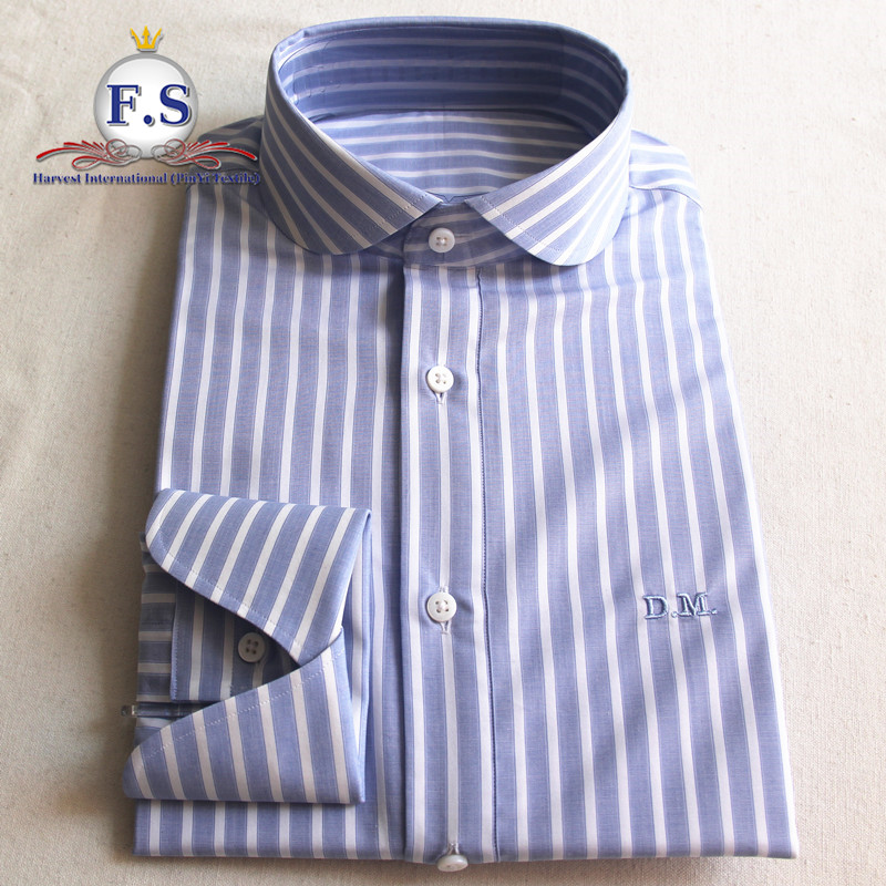 

120's stripes round collar men dress shirt with long sleeve, Lt grey