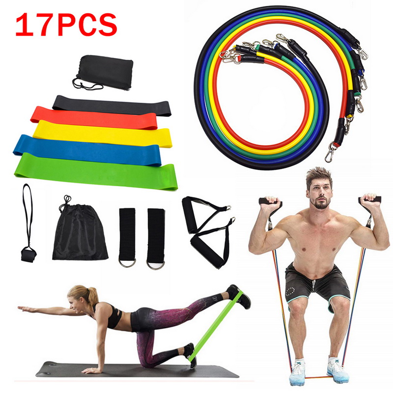 

SFIT 17Pcs/Set Latex Resistance Bands Gym Anchor Ankle Straps With Bag Kit Set Yoga Exercise Fitness Band Rubber Loop Tube Bands