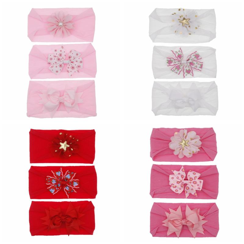 

3pcs/lot baby Headband Nylon heaband Elastic Turban Hair Bands flower Soft Bowknot Headwrap Children girls Hair Accessories, White