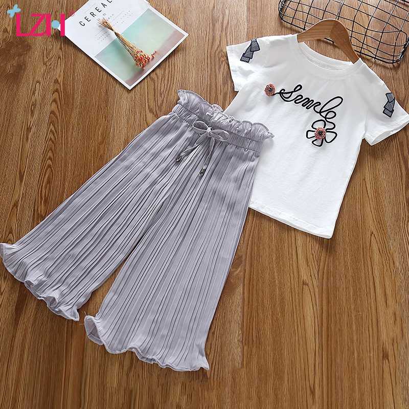 

Children Clothing 2020 Summer Toddler Girls Clothes T-shirt+Chiffon Pant Outfit Kids Tracksuit Sport Suit For Girl Clothing Sets, Gray
