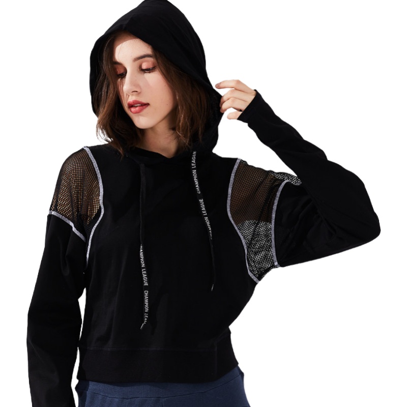 

Long-sleeved Yoga Wear Fitness Leisure Sweat Shirt Breathable Jacket Loose Casual Mesh Hooded Sports Shirt Sexy Yoga Clothes, White
