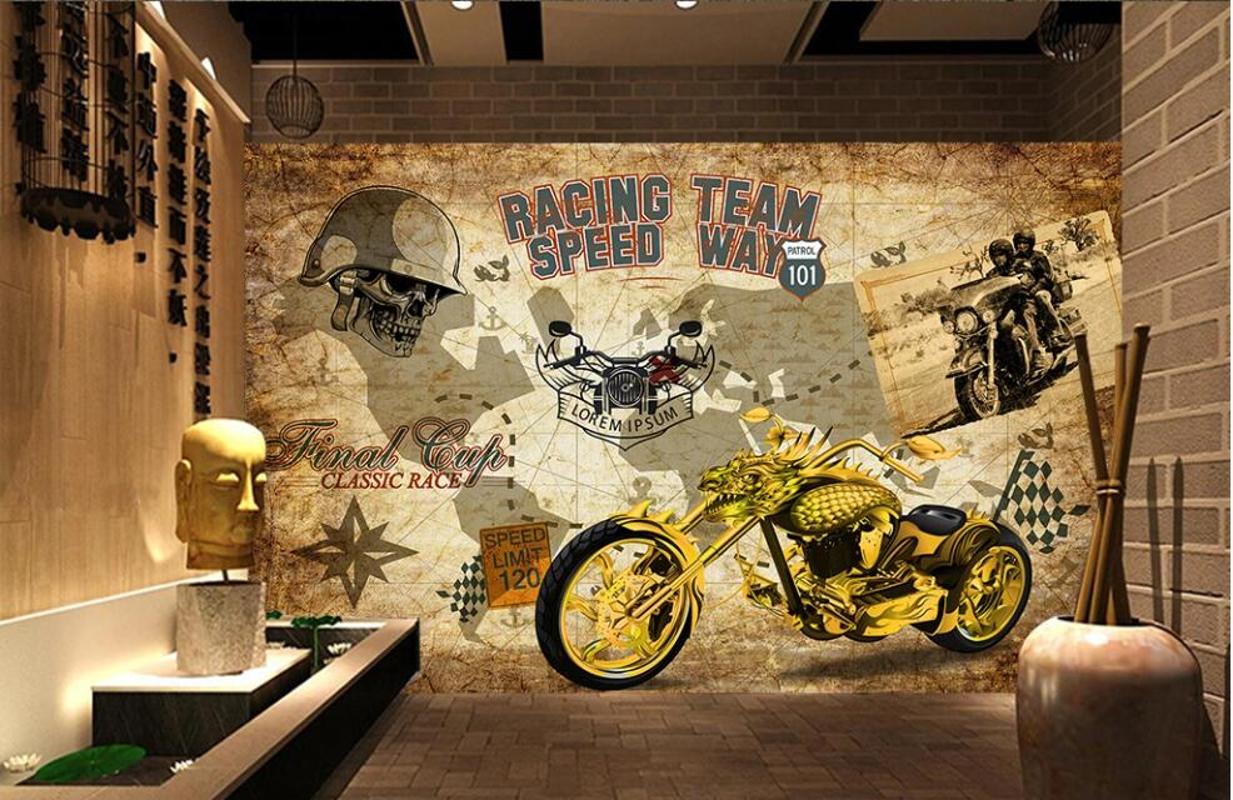 

3d wallpaper custom photo any size mural Golden motorcycle locomotive english living room home decor wallpaper for walls 3 d, Non-woven wallpaper