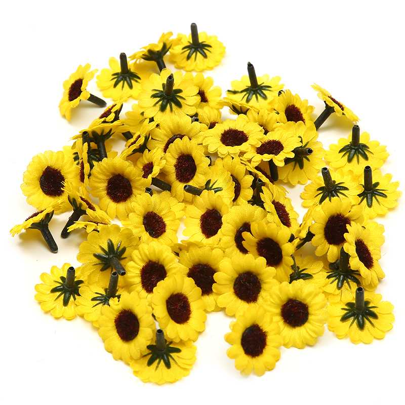 

50pcs 2.5cm Artificial Flowers Silk Sunflower Daisy Flower Head For Hand Made Wedding Decoration DIY Wreath Fake Flowers, Yellow