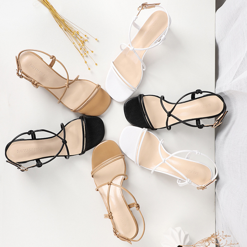 

brand designer narrow band gladiator sandals women rope knot beach sandalen 2020 ladies new summer shoes cross-tied sandalia 126, Black